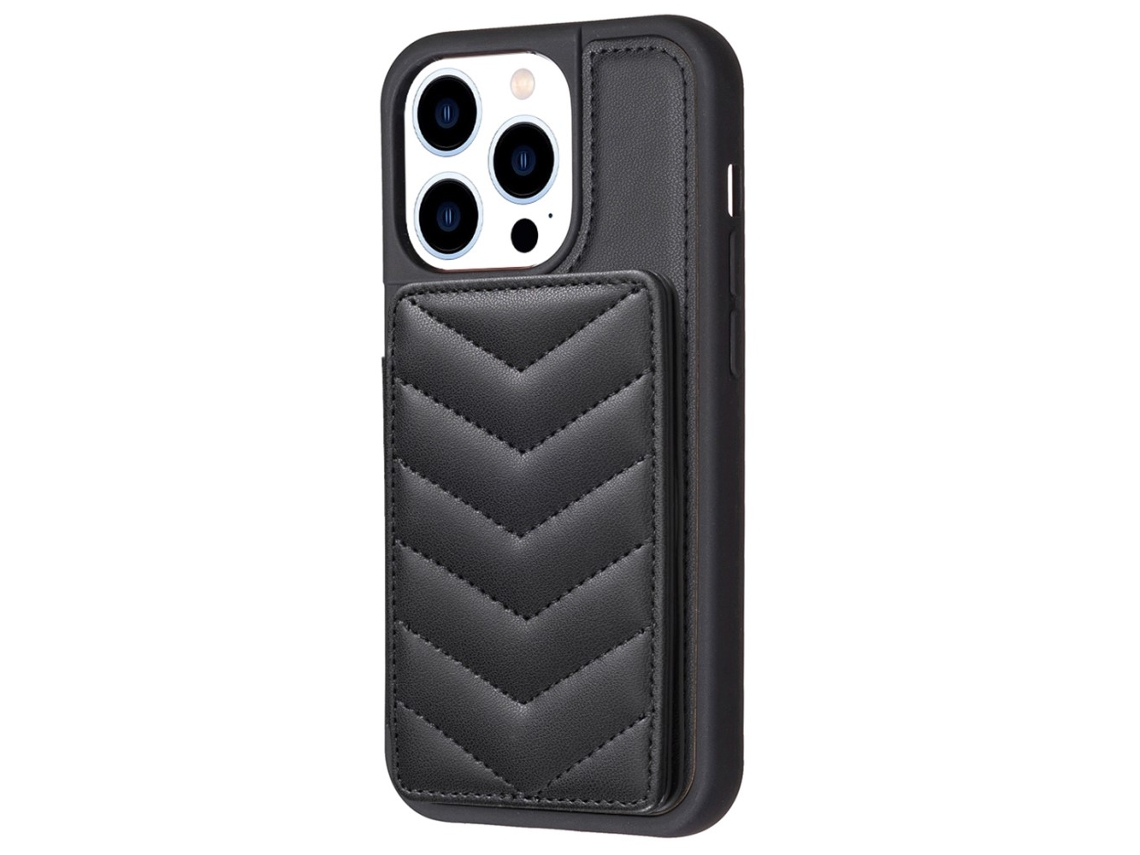 Suporte Casa Para Iphone 15 Pro Pele Sintética Com Porta-cartões Preto