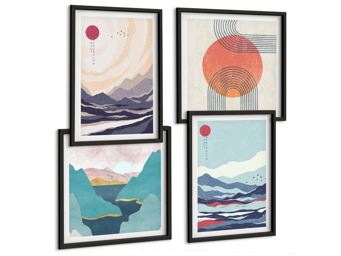 Composição De Quadros Paisagens Praias Edifícios Brancos Espelharte (4 Peças)