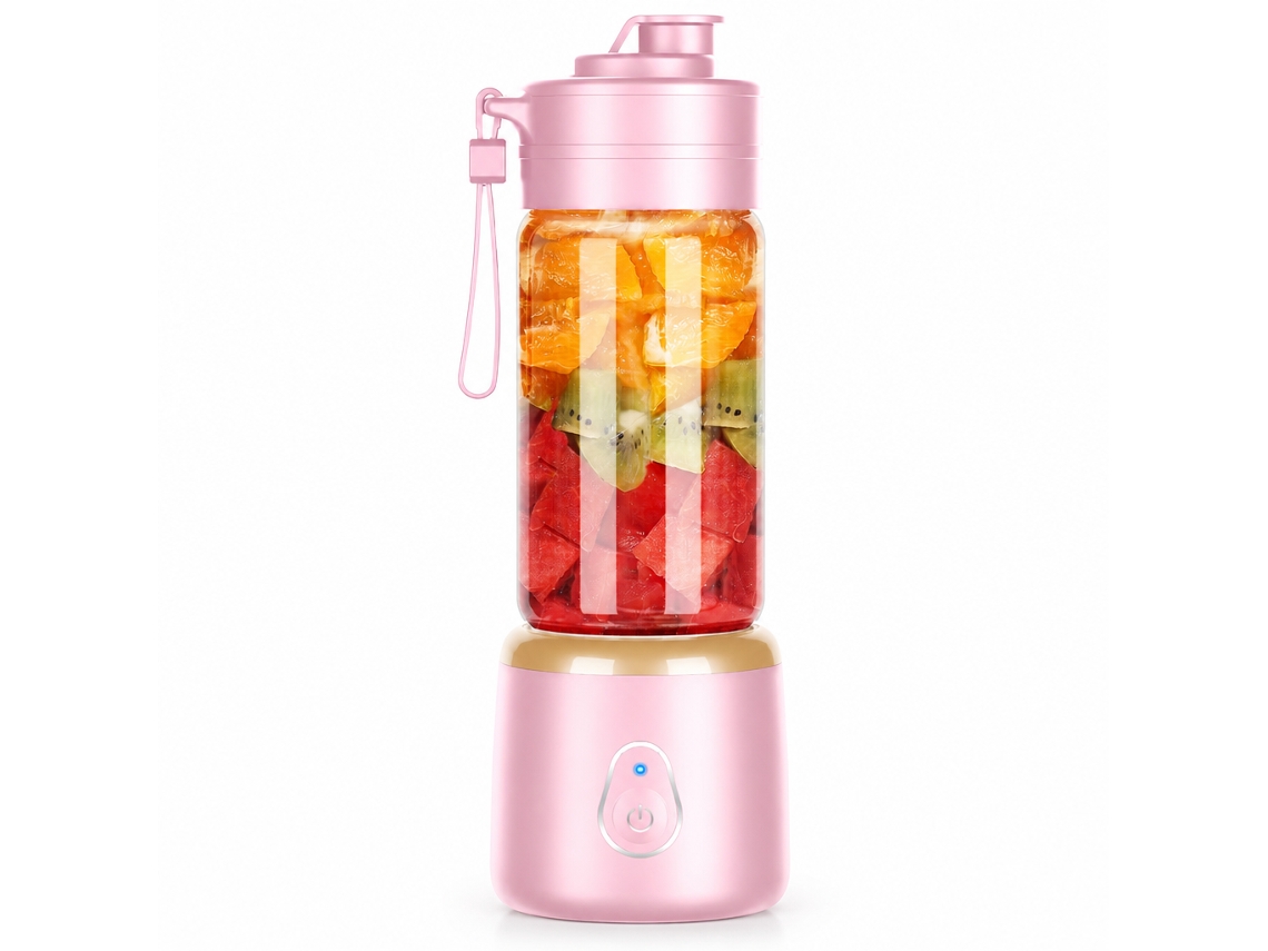 Liquidificadora Portátil Recarregável Rosa 400 Ml Com 2 Copos, Para Sumos E Batidos