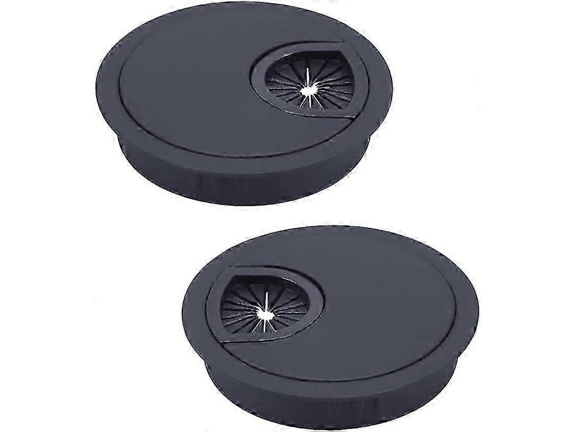 Passa-cabos redondos embutidos Slowmoose, pretos, 60 mm, design em metal escovado, gerenciamento de cabos para mesa de escritório