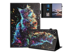 Capa de couro com estampa de gato Hengrongshen para Lenovo M10 Plus TB X606f com porta-cartões e botão de ativação/repouso automático