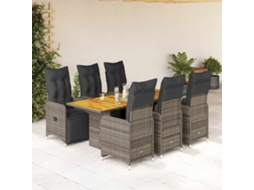 Vidaxl 7 Pcs Conjunto Bistrô de Jardim C/ Almofadões Vime Pe Cinza