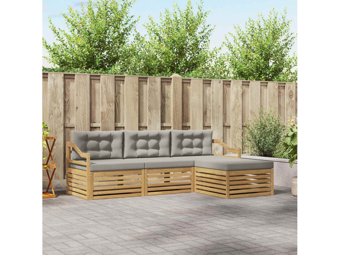 Vidaxl Conjunto De Sofás Para Exterior 4 Unid. Branco E Cinzento-claro