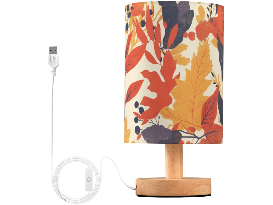 Luminária de mesa portátil com estampa moderna de folhas coloridas, luz noturna para espaços pequenos, luminária elegante.