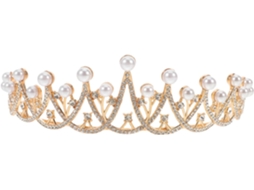 Coroa de casamento barroca dourada com strass e pérolas incrustadas, clara.
