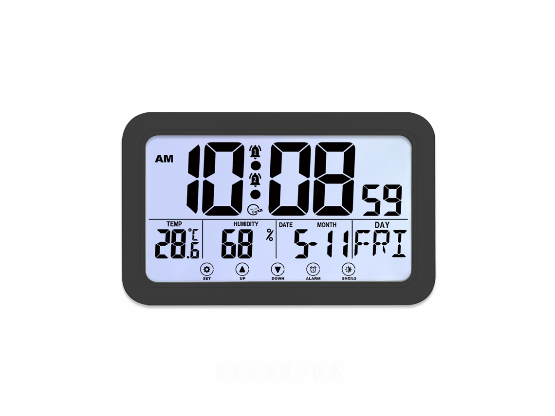 Relógio digital com formato de 12/24 horas, alarme com snooze, com exibição de temperatura e umidade EOOCOO