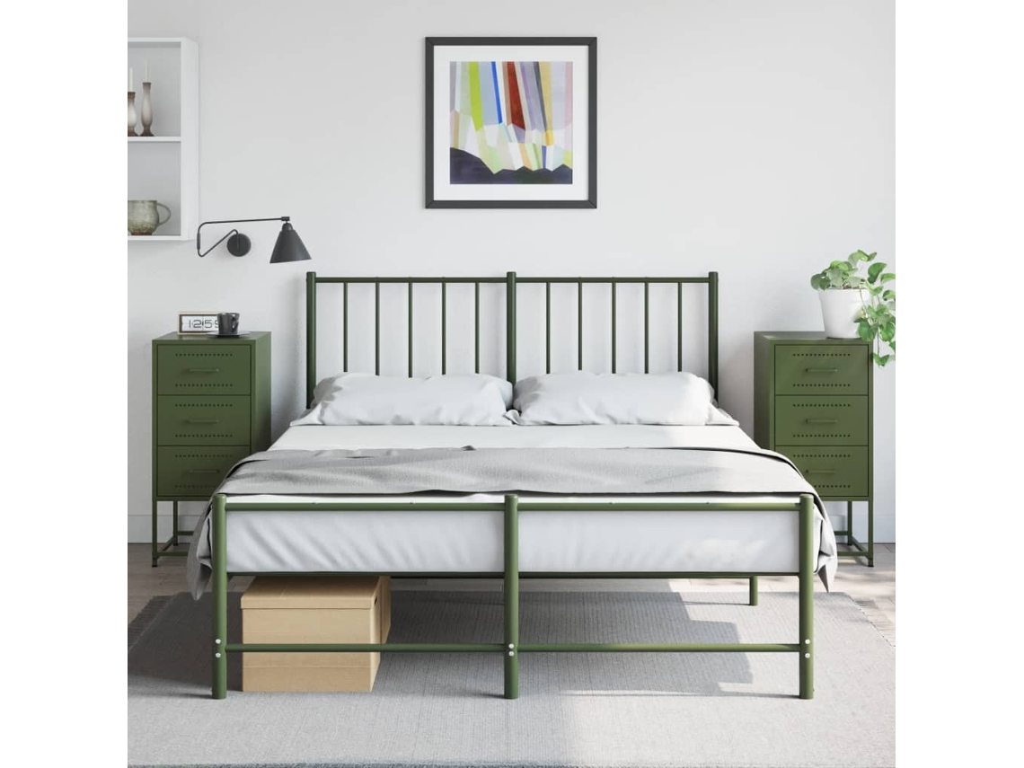 Vidaxl Mesas De Cabeceira 2 Pcs 36x39x78 Cm Aço Verde-azeitona