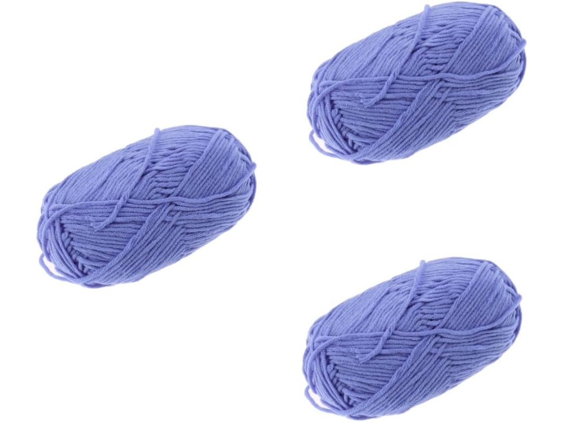 Fio De Algodão, 3 Novelos, Azul Para Crochê De Cachecóis E Gorros