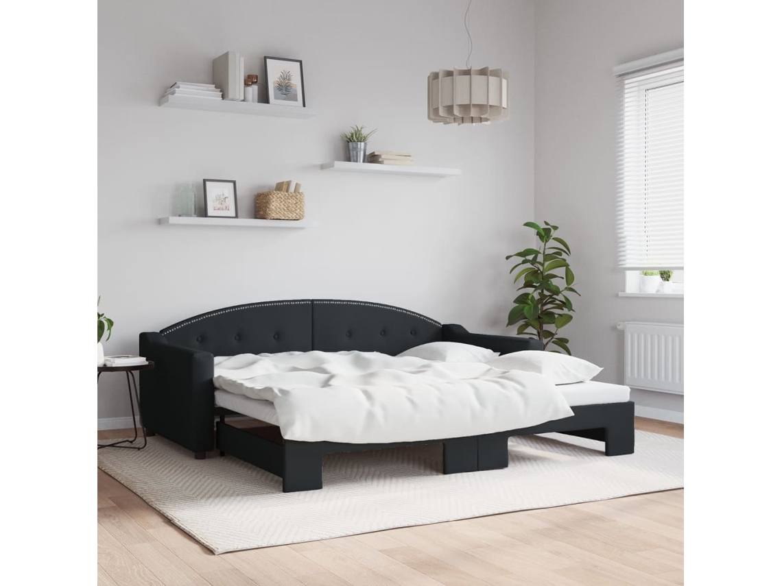 Sofá cama con cajón 90x190 cm Tela negra