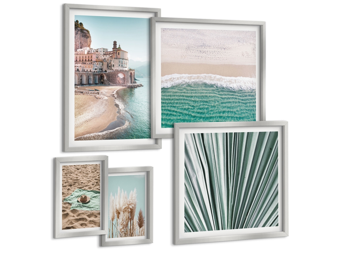 Quadros Decorativos Para Parede Detalhes Em Vermelho, Londres Moldura Prateada Quadros Para A Sala De Estar Espelharte (conjunto De 5 Imagens)