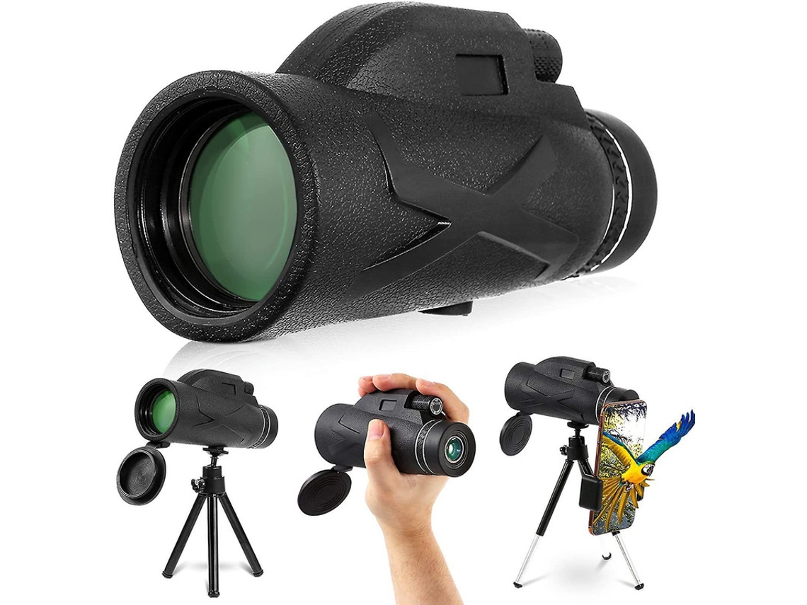 Telescópio Monocular 80x100 Hd Bak4 Prisma Visão Noturna Baixa Luz Adaptador Smartphone Tripé Observação Pássaros Vida Selvagem Preto Yizhood