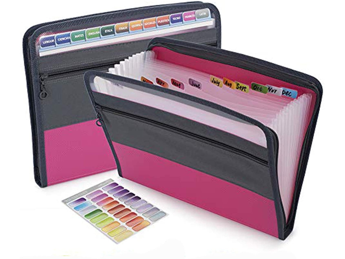 Pasta expansível Slowmoose com 13 bolsos e adesivos, organizador de documentos estilo sanfona com zíper e fecho, tamanho carta