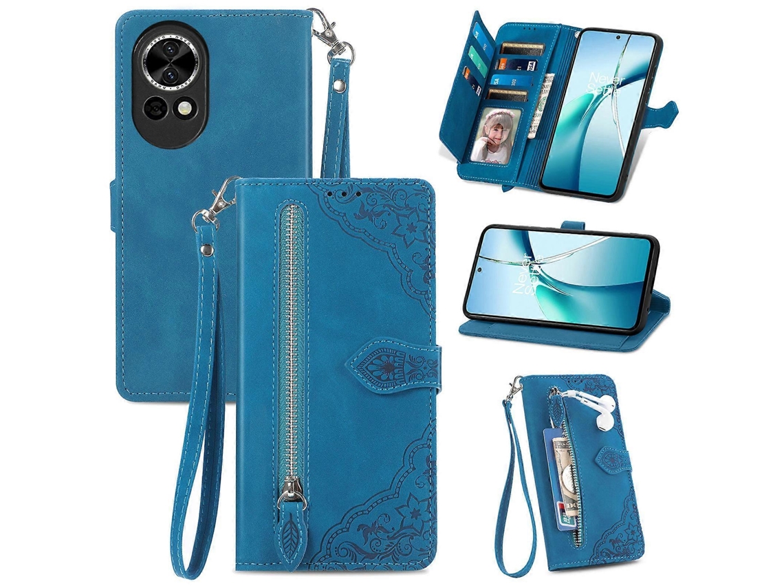 Capa De Couro Para Celular Com Zíper E Flor Em Relevo
