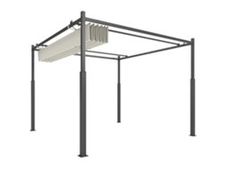 Pérgola de Jardim 3x3m (telhado Retrátil, Proteção Uv30+, Colunas Metálicas, Acessórios Magnéticos, Ganchos, Creme)