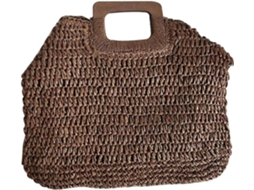 Bolsa De Praia Feminina Vintage Em Palha Trançada, Marrom Escuro, Com Alça De Ombro E Forro.