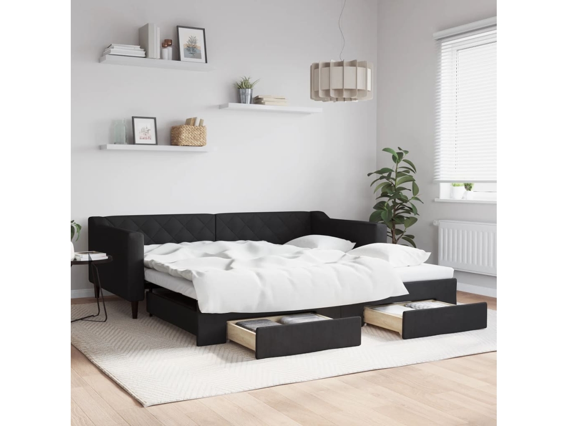 Vidaxl Sofá-cama Com Gavetão E Gavetas 100x200 Cm Tecido Preto