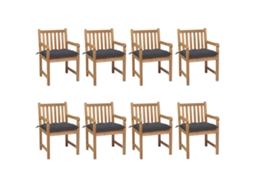 Vidaxl Cadeiras De Jardim C/ Almofadões Antracite 8 Pcs Teca Maciça