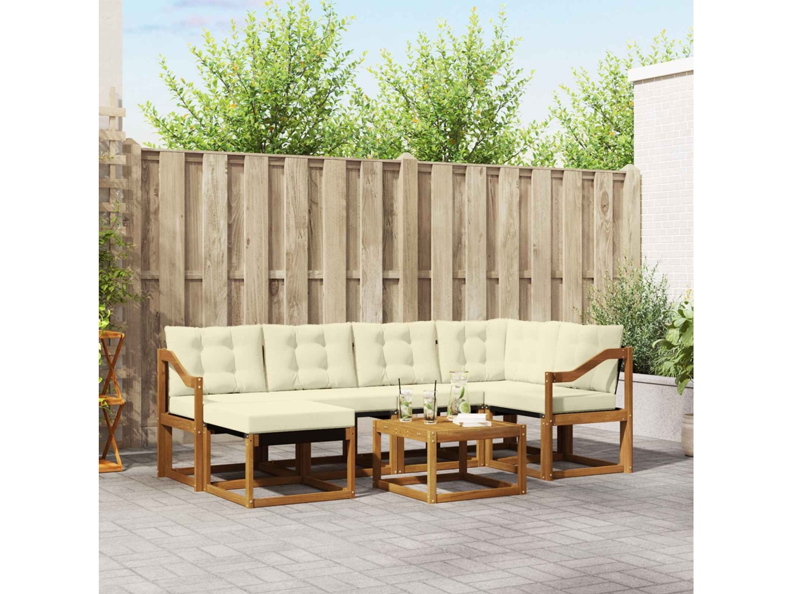 Vidaxl Conjunto De Sofás Para Exterior 7 Unid. Natural E Creme