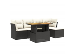 Conjunto Sofás de Jardim 6 Pcs com Almofadões Vime Pe Preto MAISON EXCLUSIVE (6 pcs)