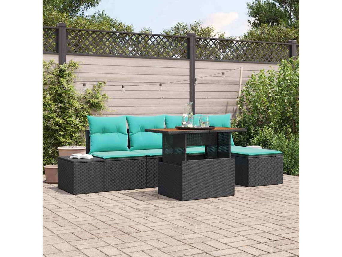 Vidaxl Conjunto De Jantar Para Jardim 6 Unid. Preto E Azul-petróleo