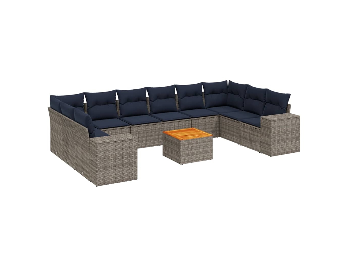 Conjunto de Sofá de Jardim, 11 Peças, Almofadas, Rattan Cinza MAISON EXCLUSIVE
