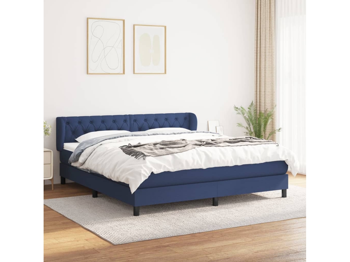 Vidaxl Cama Com Molas/colchão 160x200 Cm Tecido Azul