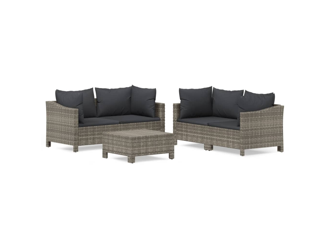 Conjunto de 5 Lounge de Jardim com Almofadões Vime Pe Cinzento MAISON EXCLUSIVE (5pcs)