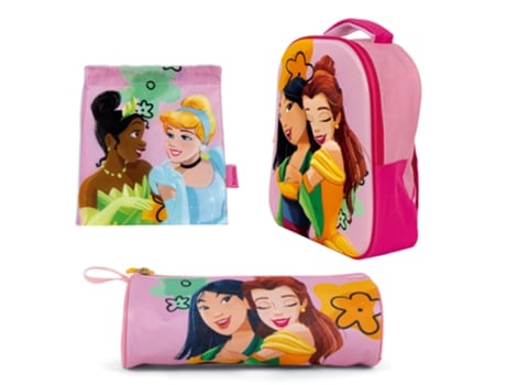 Conjunto Volta Às Aulas PRINCESAS Creche Mochila Saco de Lanche e Estojo 74464