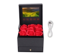 Laxiscreed Caixa De Presente Com Rosas Artificiais E Tela Lcd 4.3" Para Vídeos 720p