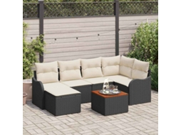 Vidaxl Conjunto De Sofá De Jardim 7 Unid. Preto E Creme Vime Pe