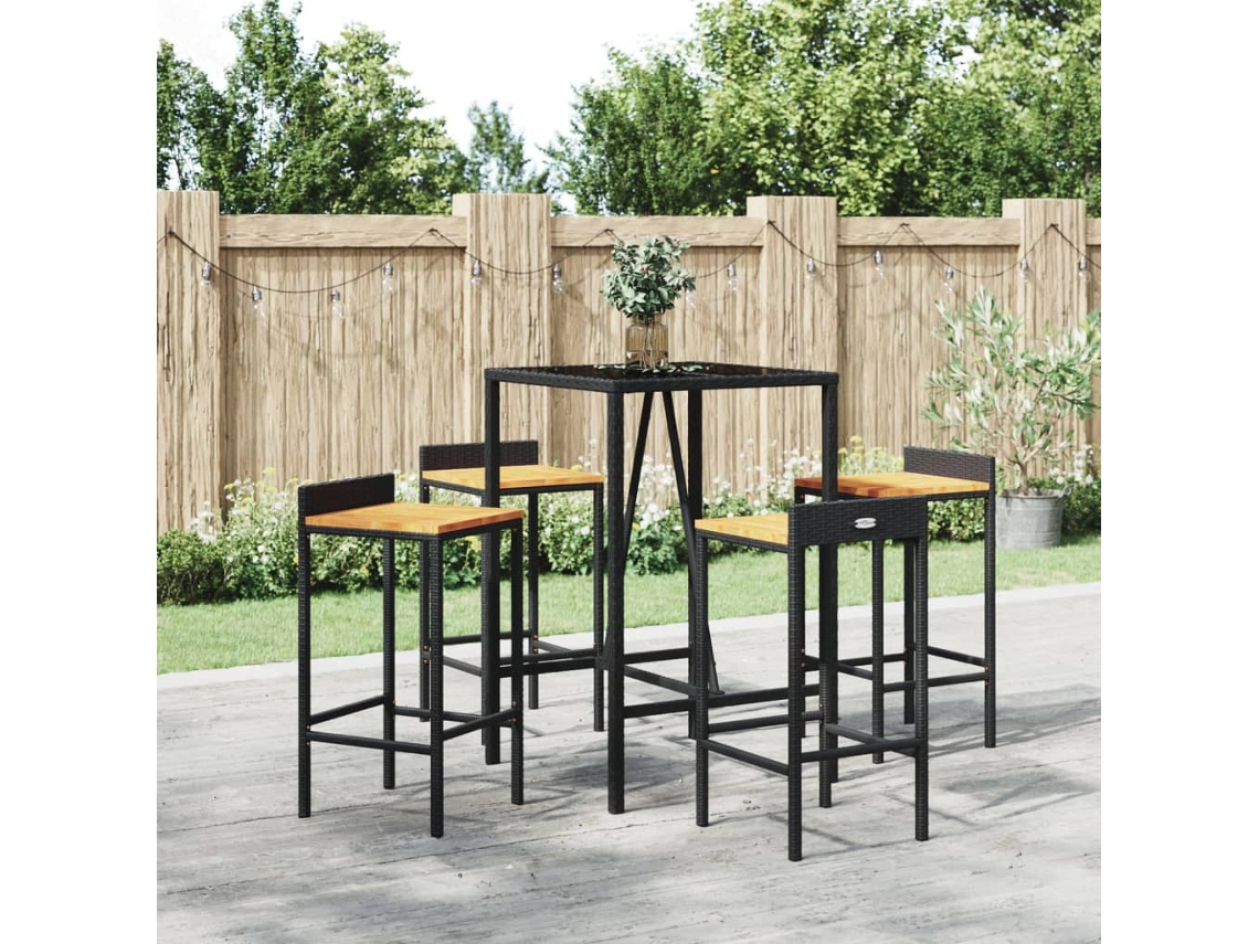 Vidaxl 5 Pcs Conjunto De Bar P/ Jardim Vime Pe/acácia Maciça Preto