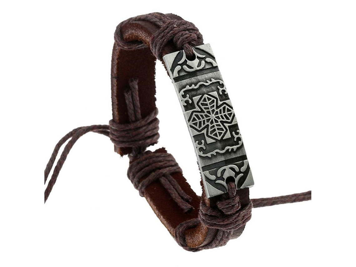 Pulseira De Jóia Ajustável Com Couro Falso E Corda De Hemp