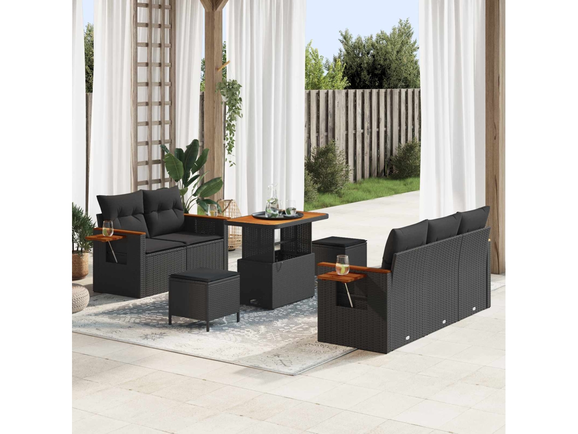 Vidaxl Conjunto De Sofá De Jardim 8 Unid. Preto Vime Pe