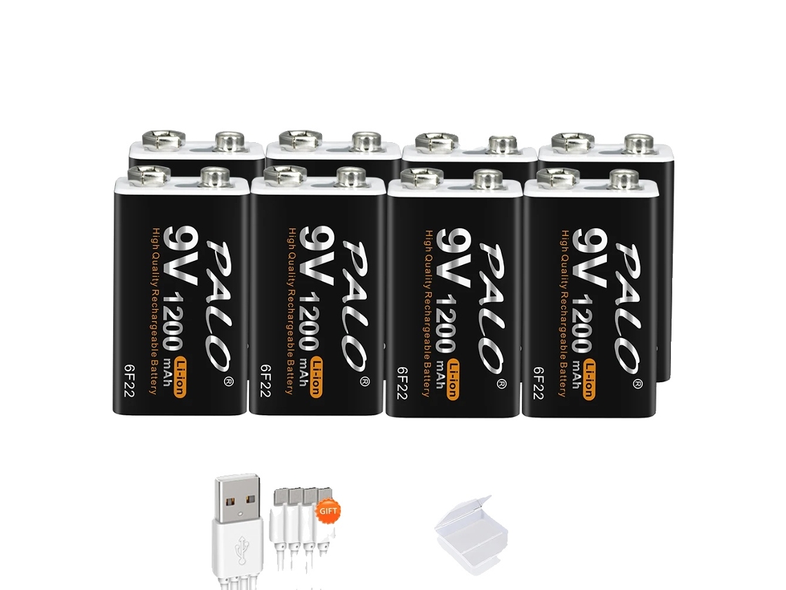 Bateria Recarregável Palo 9v, Capacidade De 1200mah, Carregamento Via Micro Usb,8pcs Oem