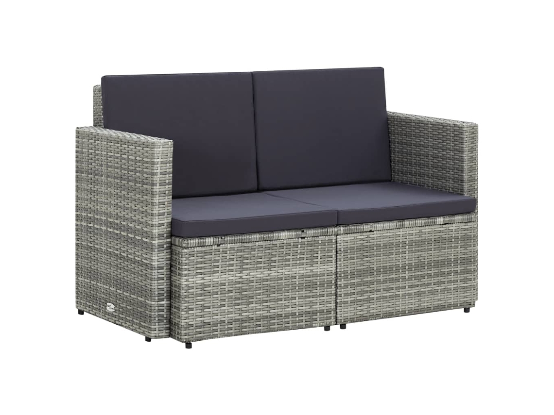 Sofá De Jardim De 2 Lugares Com Almofadões Vime Pe Cinza Dkd Home Decor