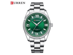 Relógio de Quartzo com Escala Romana, Pulseira de Aço Luminoso para Homens, Relógio de Negócios com Disco Solar MDUG (prata Verde)