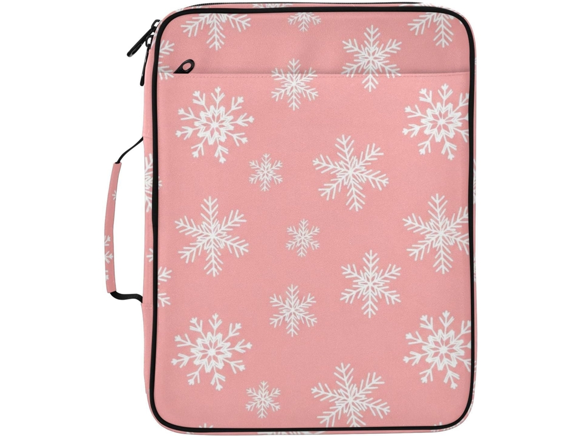 Pasta Expansível Com Estampa De Floco Neve Branco, Rosa, Organizador Com 3 Argolas E 7 Bolsos, Estilo Sanfona, Ideal