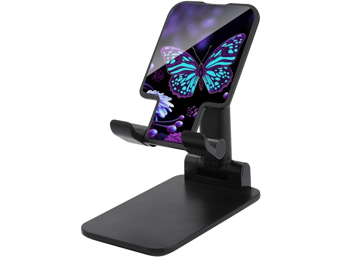 Suporte Dobrável Para Celular Com Base Antiderrapante Estampa De Borboletas E Flores Roxo