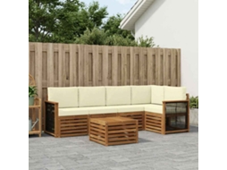 Vidaxl Conjunto De Sofá Sectional Com Almofada 5 Pcs Natural E Creme