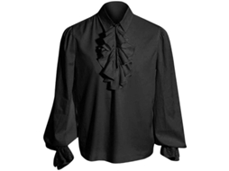 Camisa Pirata Medieval Manga Larga Blusa Renacentista Steampunk Traje Vampiro Blanco Xxl Negro M Negro