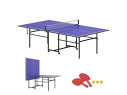Mesa de Ténis de Mesa Dobrável 274x152,5x76 Cm com 2 Raquetes e 3 Bolas, Estrutura Metálica Azul | S/MARCA