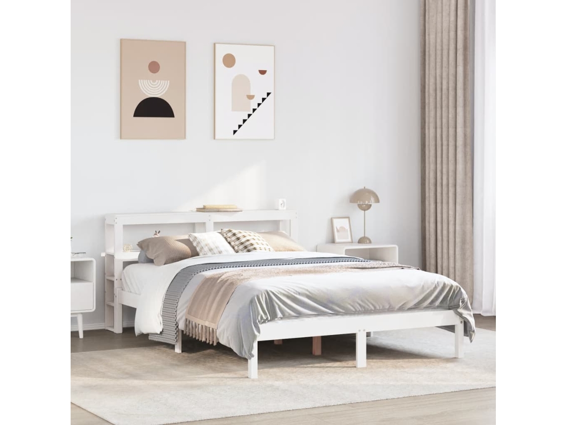 Vidaxl Cama Sem Colchão 140x200 Cm Madeira De Pinho Maciça Branco