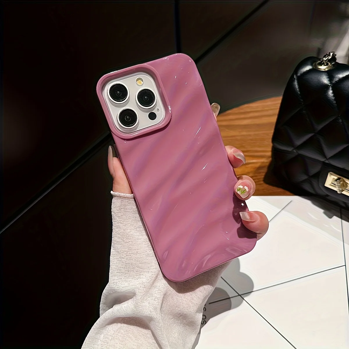 Capa Para Iphone 17 Pro Max Rosa Com Textura Ondulada Em Tpu 6d, Capa Protetora Macia E Resistente A Impactos.