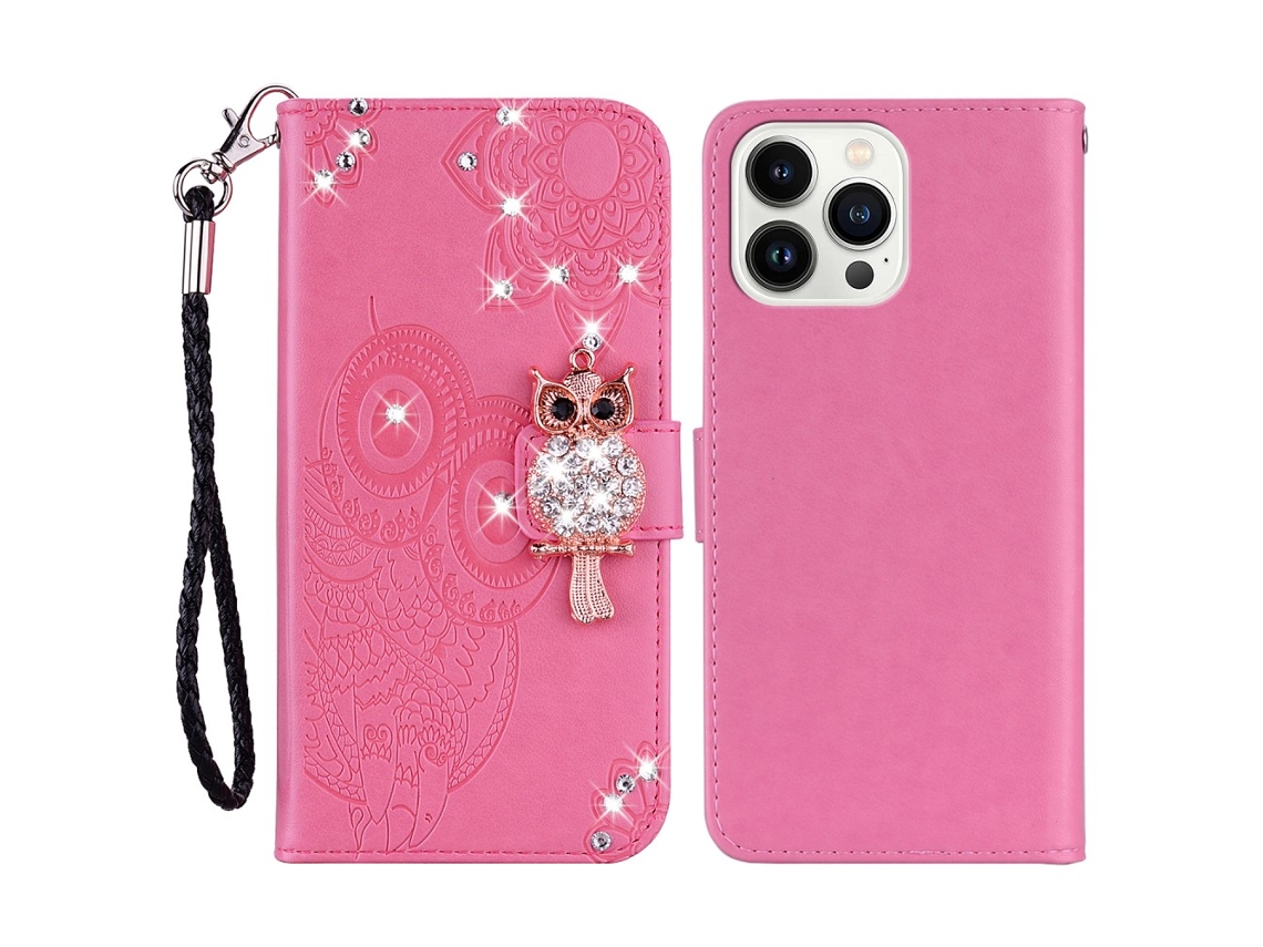 Capa Em Couro Pu Para Apple Iphone 16 Pro Max, Rosa