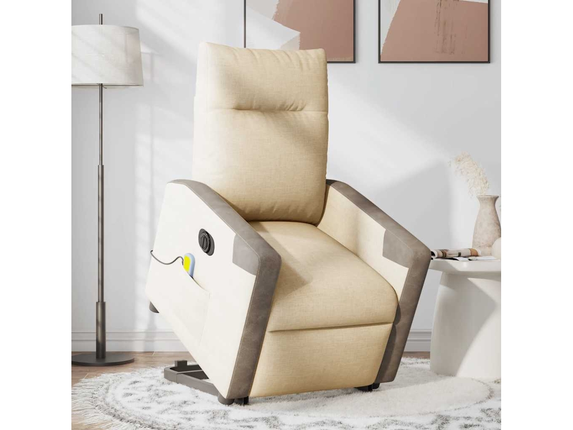 Poltrona de Sala - Cadeira de Descanso - Poltrona Elétrica Elevatória Massagens Tecido Creme HARLANV1