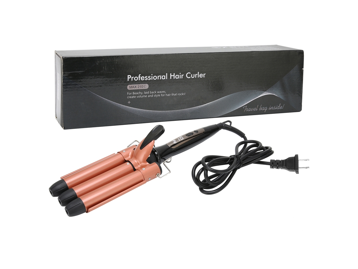 Chaveiro De Cabelo Com 3 Barris Lcd Ajuste De Temperatura 25mm Portátil 110v Us Plug Para Casa