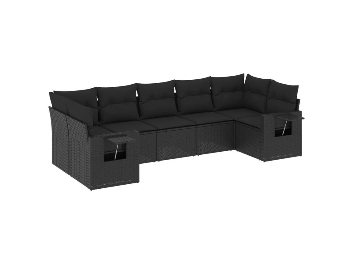 Conjunto de 7 Sofás para Jardim com Almofadões Vime Pe Preto MAISON EXCLUSIVE (7 pcs)