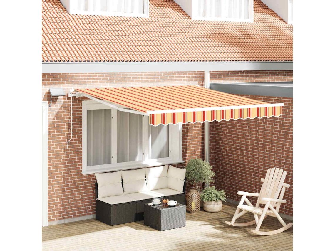 Vidaxl Toldo Retrátil Amarelo E Laranja 350 X 250 Cm Tecido E Alumínio