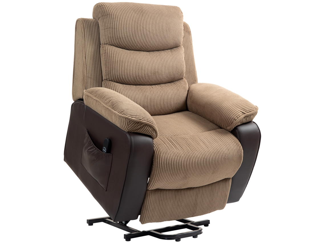 Poltrona Levanta Pessoas Tecido de Veludo, Pu Cor Castanho 96x96x108 cm Homcom