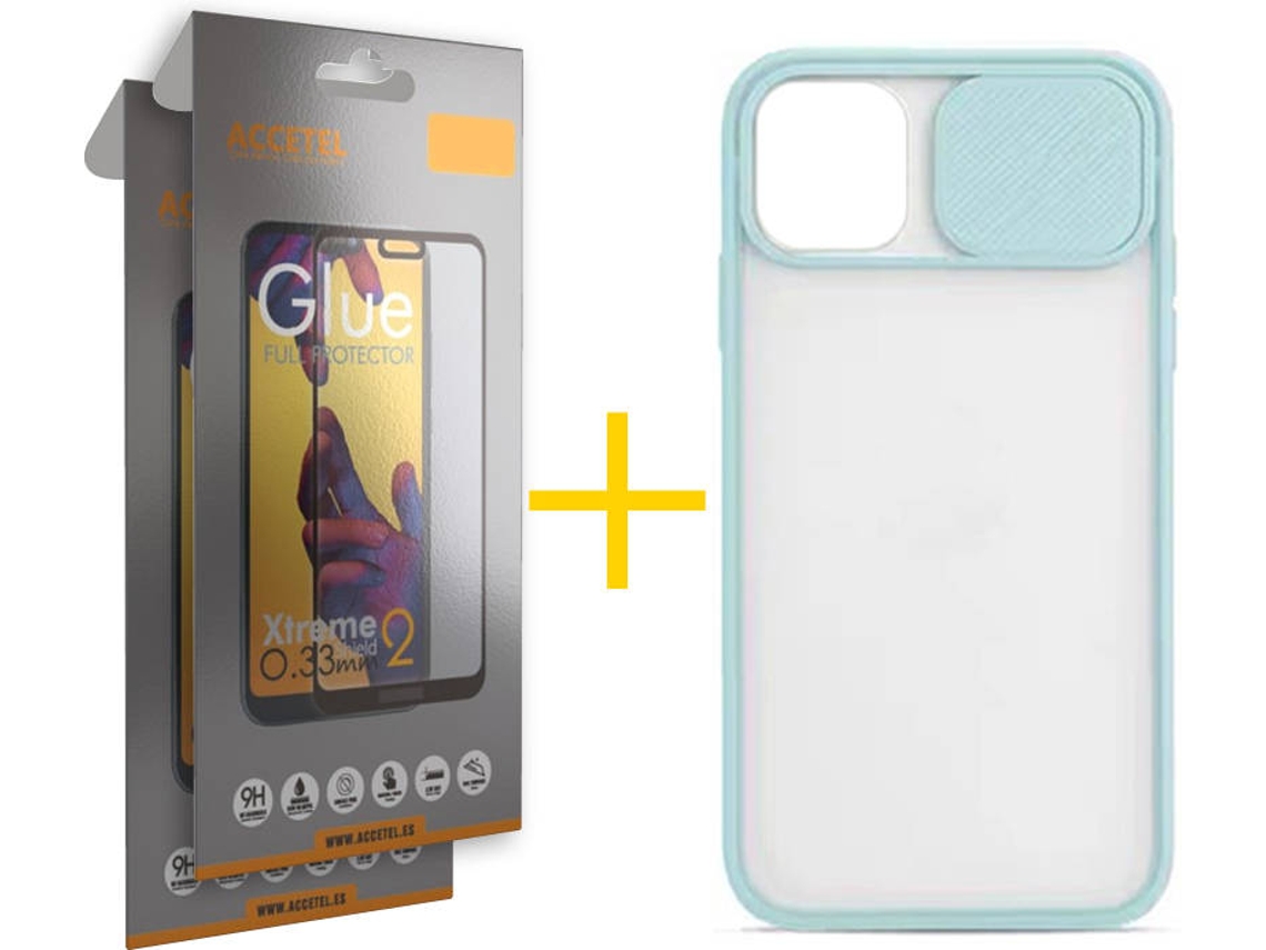 Capa + 2 Películas para iPhone 11 ACCETEL Verde Água